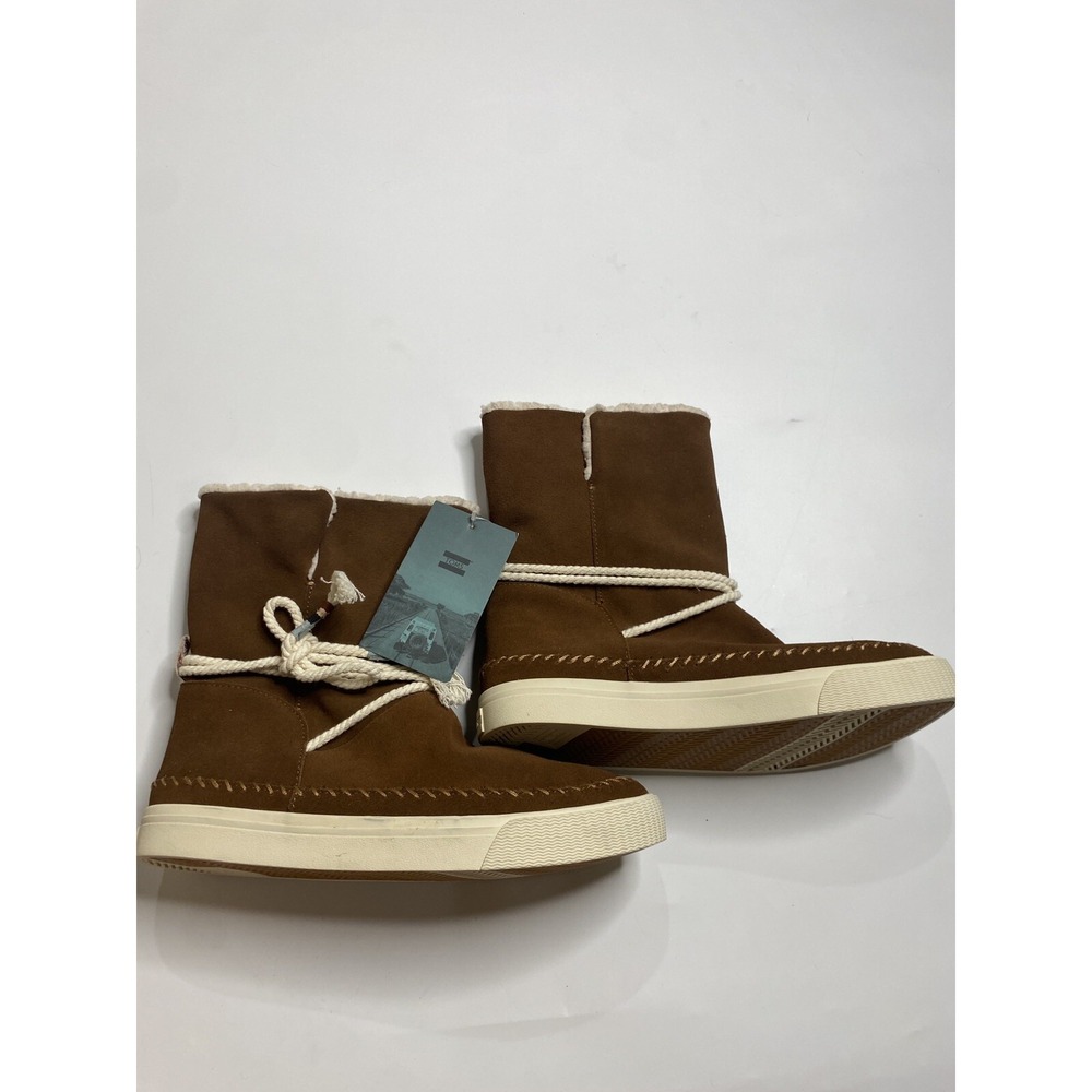 TOMS Vista Boots Dark Amber Suede Faux Shearling Water Resistant 10012416 9.5